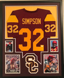 FRAMED OJ O.J. SIMPSON AUTOGRAPHED SIGNED USC TROJANS JERSEY JSA COA