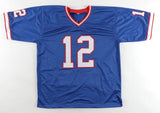 Jim Kelly Signed Buffalo Bills Career Highlight Stat Jersey (Beckett COA) HOF QB