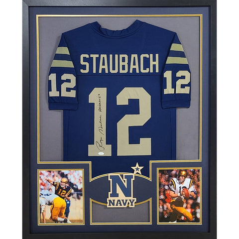 Roger Staubach Navy Autographed Signed Framed Heisman Winner Jersey JSA