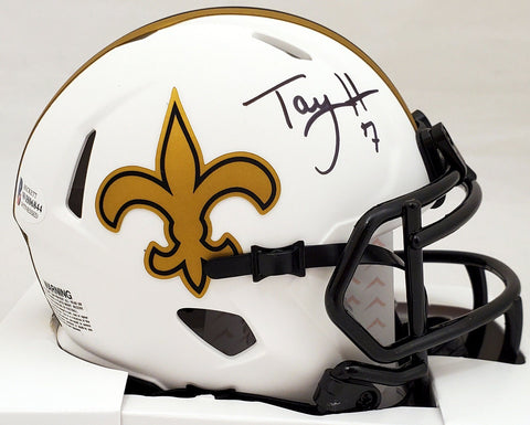 TAYSOM HILL AUTOGRAPHED SAINTS LUNAR ECLIPSE WHITE MINI HELMET BECKETT 191551