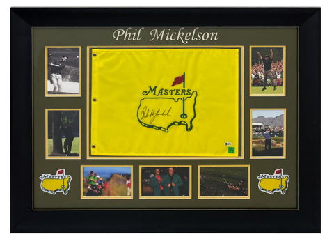 Phil Mickelson Autographed Masters Flag Custom Framed Display w/ Photos Beckett