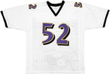 RAVENS RAY LEWIS AUTOGRAPHED SIGNED WHITE FOOTBALL JERSEY WITH STATS JSA 228091