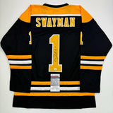 Autographed/Signed Jeremy Swayman Boston Black Hockey Jersey JSA COA