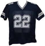 Emmitt Smith Autographed/Signed Pro Style Blue XL Jersey Beckett Witness 32803