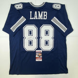 Autographed/Signed CeeDee Lamb Dallas Blue Football Jersey JSA COA