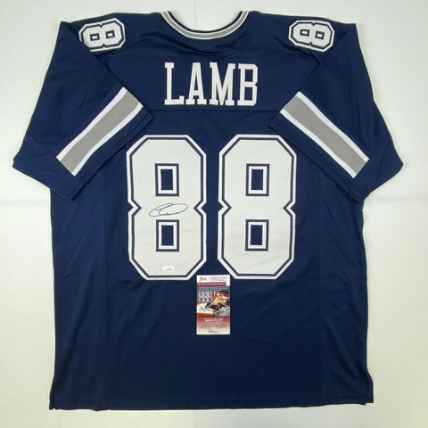 Autographed/Signed CeeDee Lamb Dallas Blue Football Jersey JSA COA