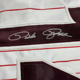 Framed Autographed/Signed Pete Rose Philadelphia 33x42 Pinstripe Jersey JSA COA