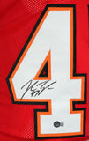 John Lynch Autographed Red Pro Style STAT Jersey- Beckett W Hologram *Black