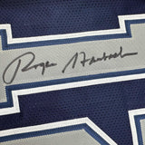 Framed Autographed/Signed Roger Staubach 33x42 Dallas Blue Jersey BAS COA