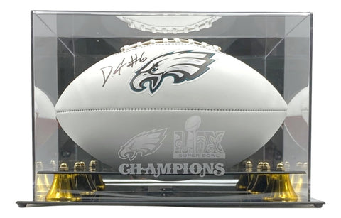 Devonta Smith Signed Eagles Logo Football Fanatics w/ Super Bowl 59 Case