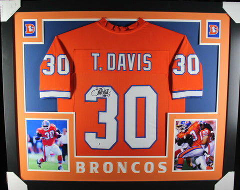 Terrell Davis Autographed/Signed Pro Style Framed Orange XL Jersey Beckett 36203