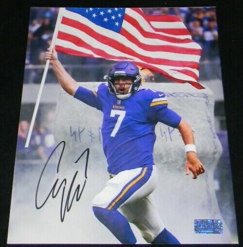 CASE KEENUM AUTOGRAPHED SIGNED MINNESOTA VIKINGS USA FLAG 8x10 PHOTO COA