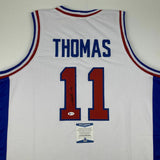 Autographed/Signed ISIAH THOMAS Detroit White Basketball Jersey Beckett BAS COA