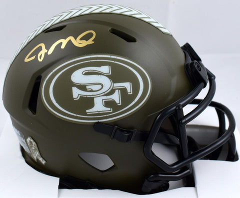 Joe Montana Autographed 49ers Salute to Service Speed Mini Helmet-Fanatics *Gold