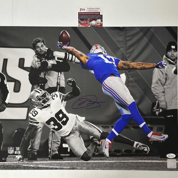 Autographed/Signed Odell Beckham Jr. Catch Giants Spotlight 16x20 Photo JSA COA