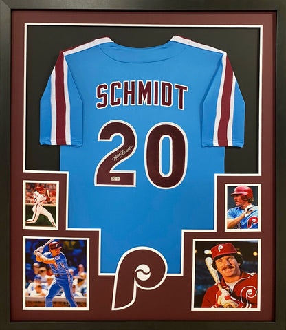 Mike Schmidt Autographed Signed Framed Blue Philadelphia Phillies Jersey BECKETT