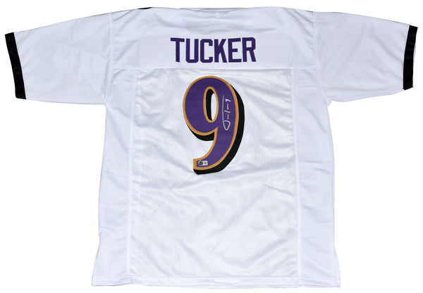 JUSTIN TUCKER SIGNED AUTOGRAPHED BALTIMORE RAVENS #9 WHITE JERSEY BECKETT