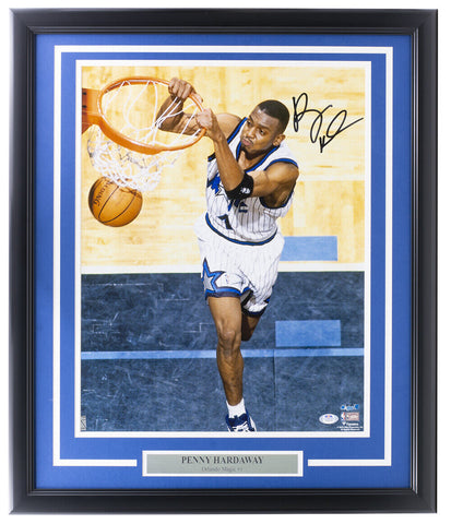 Penny Hardaway Signed Framed Orlando Magic 16x20 Dunk Photo PSA Hologram