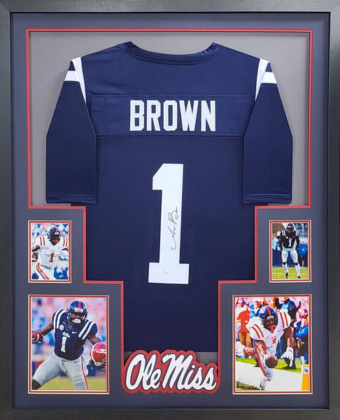 A.J. Brown Autographed Signed Framed Ole Miss Blue AJ Jersey BECKETT