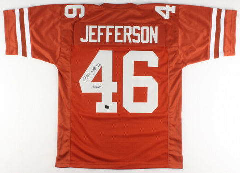 Malik Jefferson Signed Texas Longhorns Jersey Ins."Hook Em" (Jefferson Hologram)