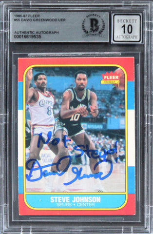 Spurs David Greenwood Signed 1986 Fleer #55 Error Card Auto 10! BAS Slabbed