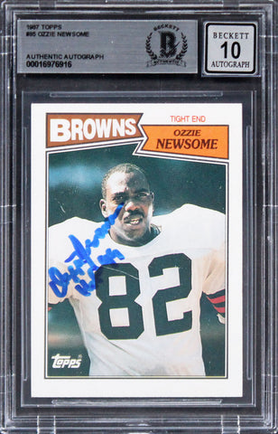 Browns Ozzie Newsome "HOF 99" Signed 1987 Topps #85 Card Auto 10! BAS Slabbed