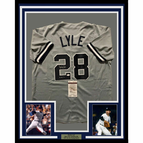 FRAMED Autographed/Signed SPARKY LYLE 33x42 New York Grey Jersey JSA COA Auto