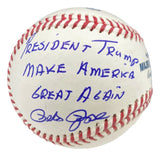 Pete Rose Reds Signed MLB Baseball President Trump Make America Great Again JSA