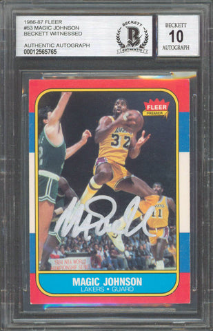 Lakers Magic Johnson Signed 1986 Fleer #53 Card Auto Graded 10! BAS Slabbed 2