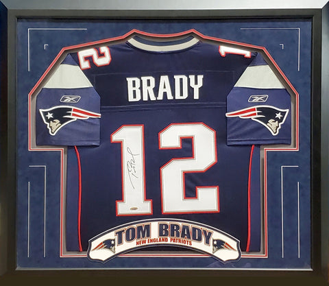 Patriots Tom Brady Autographed Signed Framed Blue Reebok Jersey Tristar #6016996