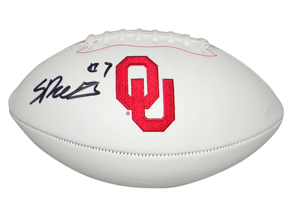 SPENCER RATTLER AUTOGRAPHED OKLAHOMA SOONERS WHITE LOGO FOOTBALL BECKETT