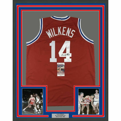 FRAMED Autographed/Signed LENNY WILKENS 33x42 St. Louis Red Jersey JSA COA Auto