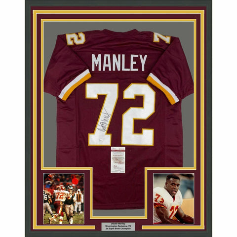 FRAMED Autographed/Signed DEXTER MANLEY 33x42 Washington Red Jersey JSA COA Auto