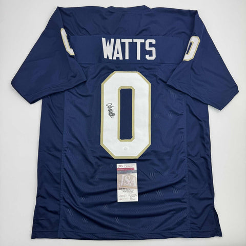 Autographed/Signed Xavier Watts Notre Dame Blue College Football Jersey JSA COA