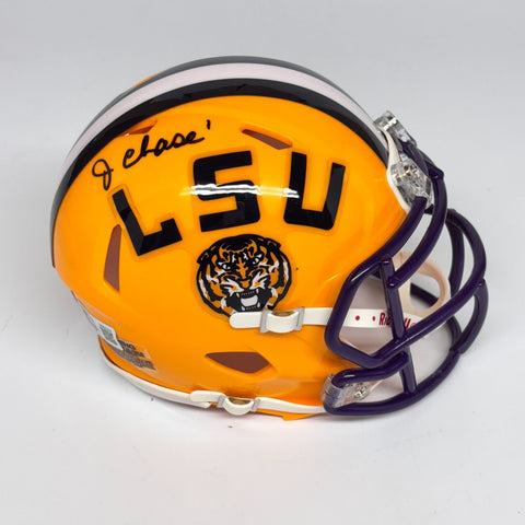 JA'MARR CHASE AUTOGRAPHED SIGNED LSU TIGERS MINI HELMET BECKETT BENGALS