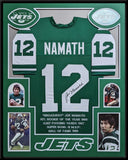 FRAMED NEW YORK JETS JOE NAMATH AUTOGRAPHED SIGNED STAT JERSEY JSA COA