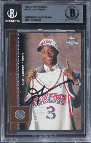 76ers Allen Iverson Authentic Signed 1996 Upper Deck #91 Card BAS Slabbed