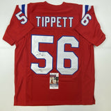 Autographed/Signed ANDRE TIPPETT HOF 08 New England Red Football Jersey JSA COA