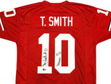 OHIO STATE TROY SMITH AUTOGRAPHED RED JERSEY "HEISMAN 06" BECKETT WITNESS 230175