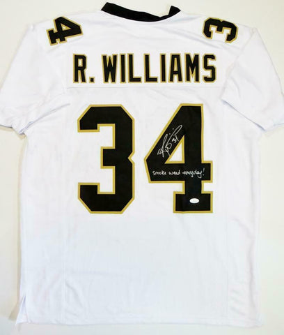 Ricky Williams Autographed White Pro Style Jersey w/Smoke Weed Insc - JSA W Auth