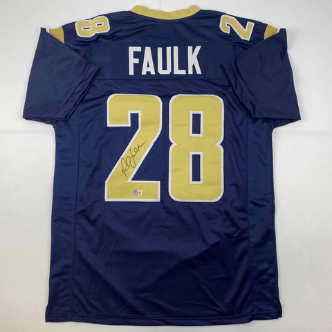 Autographed/Signed Marshall Faulk St. Louis Navy Blue Jersey Beckett BAS COA