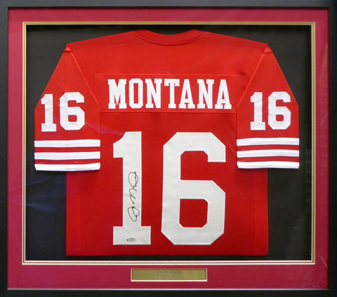 49ERS JOE MONTANA AUTOGRAPHED SIGNED FRAMED RED JERSEY TRISTAR 185074