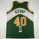 Autographed/Signed SHAWN KEMP Seattle Green Basketball Jersey JSA COA Auto