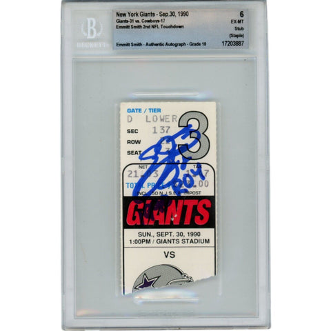 Emmitt Smith Autographed Dallas Cowboys 09/30/90 Ticket Stub ROY Beckett 48158