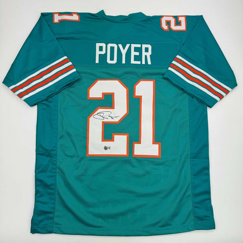 Autographed/Signed Jordan Poyer Miami Teal Football Jersey Beckett BAS COA