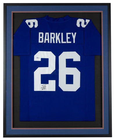 NY Giants Saquon Barkley Signed Framed Custom Blue Football Jersey BAS