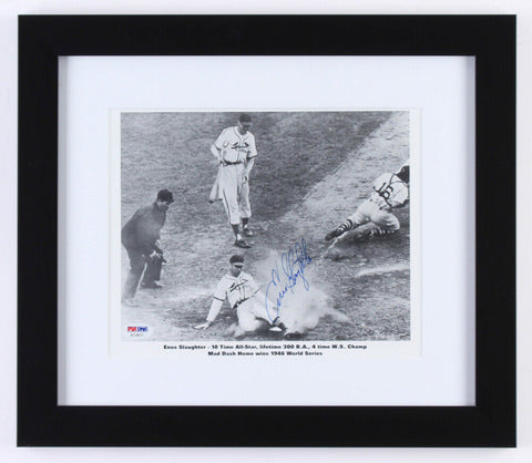 Enos Slaughter Signed St.Louis Cardinals 13x15 Custom Framed Photo Display (PSA)