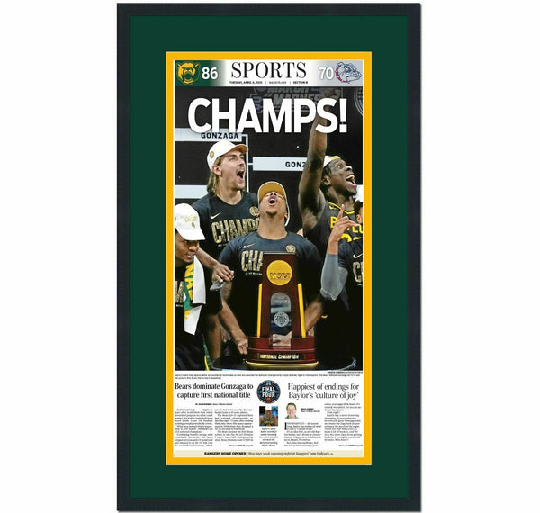 Framed Waco Tribune-Herald Baylor 2021 Champions Newspaper 17x27 Cover Photo V2