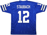 COWBOYS ROGER STAUBACH AUTOGRAPHED ROYAL BLUE JERSEY BECKETT WITNESS 212672