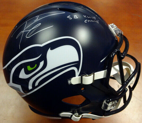 RUSSELL WILSON AUTO SEAHAWKS FULL SIZE SPEED HELMET SB CHAMPS SILVER RW 94268